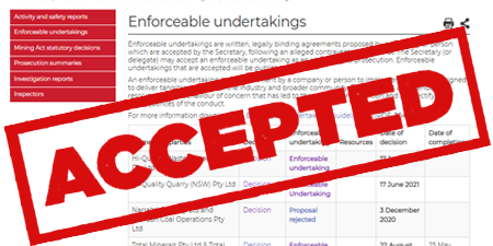Screenshot of the Enforceable undertakings page on our website
