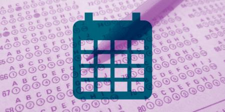 Image of an exam paper in the background with a calendar icon overlayed.