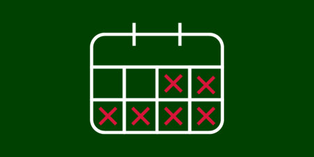 A graphical calendar on a green background. Some of the calendar's squares have red crosses.