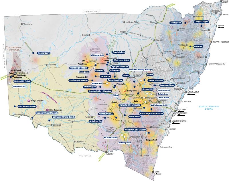 Critical minerals and high-tech metals in NSW map with projects